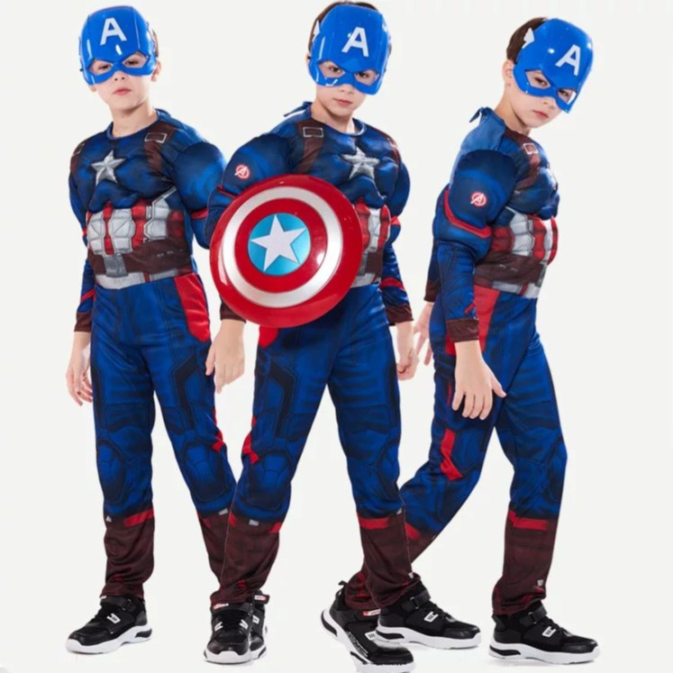Trang Phục Hóa Trang Đội Trưởng Mỹ Captain America, Bộ Đồ Siêu Anh Hùng Captain America Cho Bé Trai