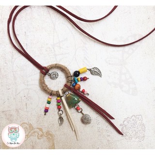 Vòng cổ handmade phong cách bohemian hạt gỗ dây thừng.