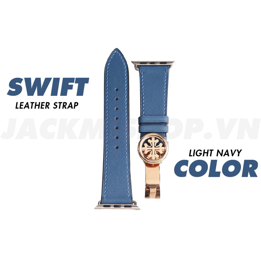 [DÂY DA THẬT] DÂY DA BÊ SWIFT MAY TAY THỦ CÔNG MÀU XANH NAVY KHÓA PATEK CHO APPLE WATCH SERIES 1=&gt;6 (BẢO HÀNH 1 NĂM)