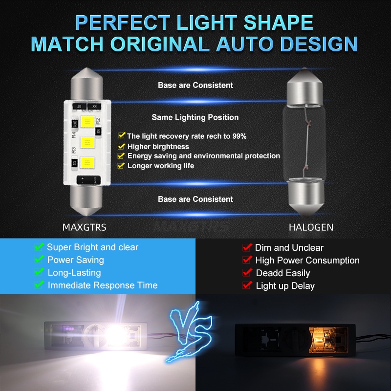 2 Đèn Led MAXGTRS 31 36 39 41mm C5W 3 SMD 3030 tự động không lỗi chất lượng cao cho xe hơi