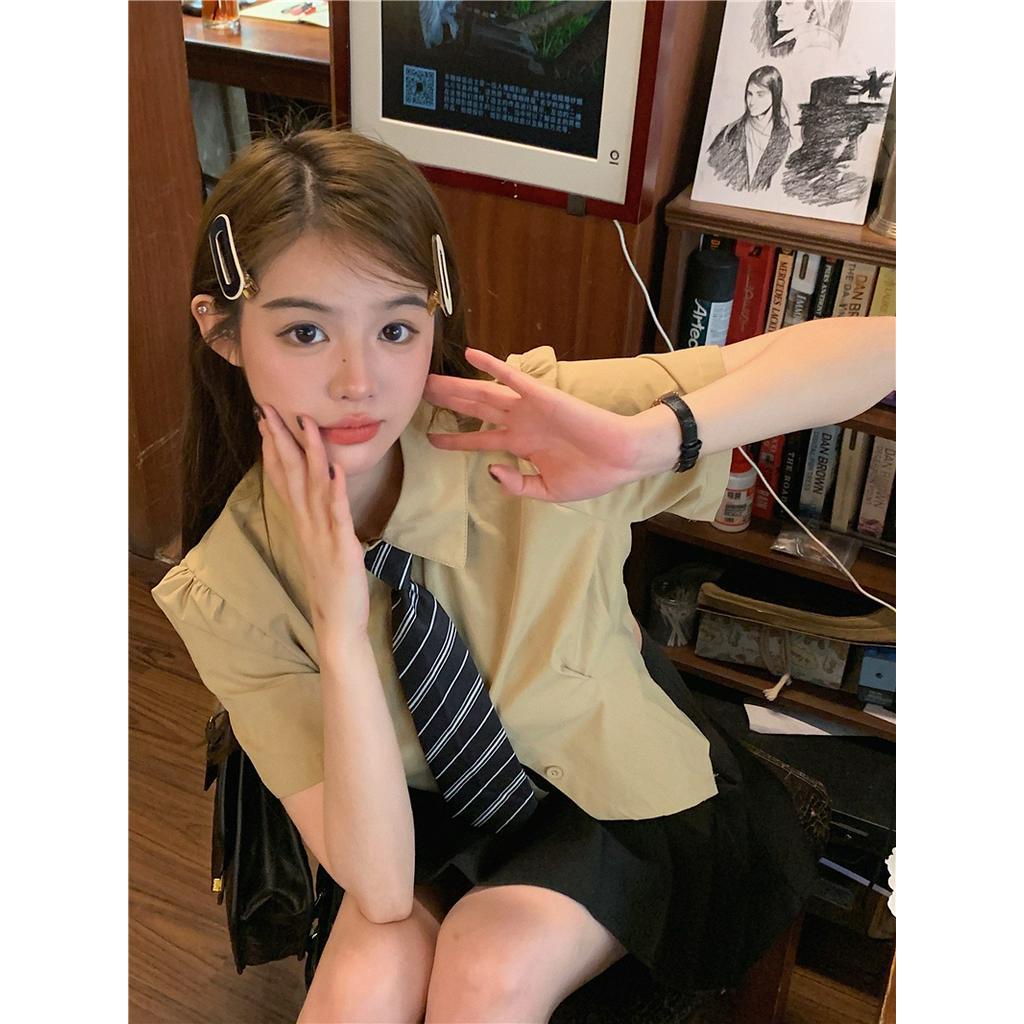 Áo Sơ Mi Ngắn Tay Thắt Cà Vạt Phong Cách Preppy 63374