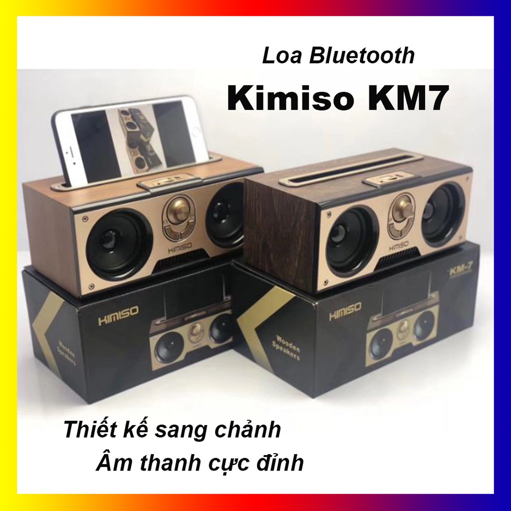 Loa bluetooth, Kimiso KM7 cao cấp,âm cực đỉnh, thiết kế cổ điển giả vân gỗ ,pin trâu, bảo hành lỗi 1 đổi 1