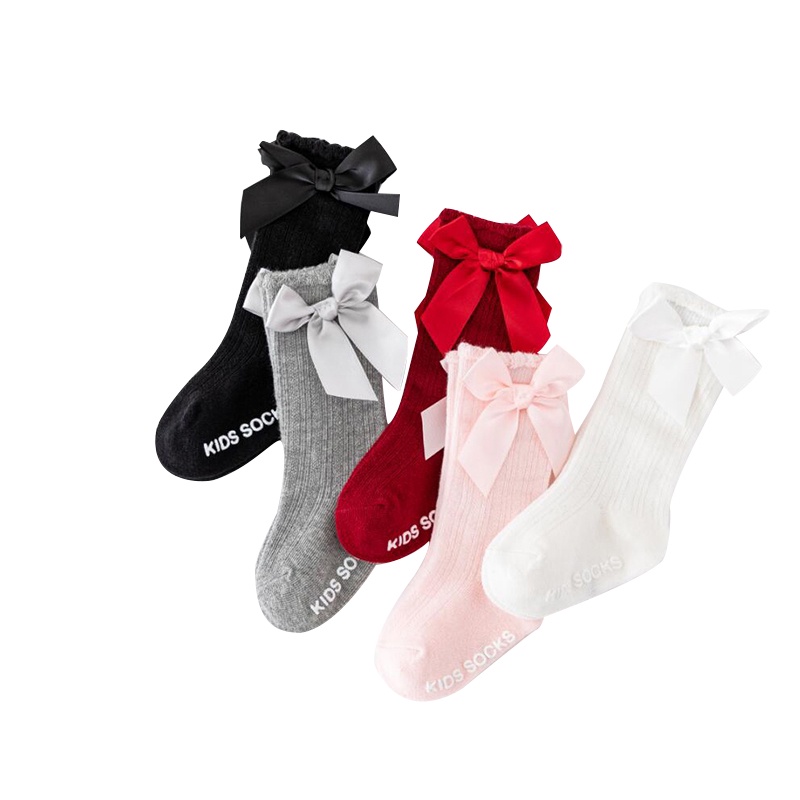 Vớ Cotton Cao Đến Đầu Gối Chống Trượt Mềm Mại Đính Nơ Dễ Thương Dành Cho Trẻ Sơ Sinh
