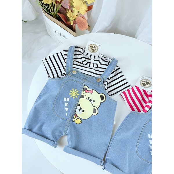 Yếm gấu kèm áo kẻ mb cho bé