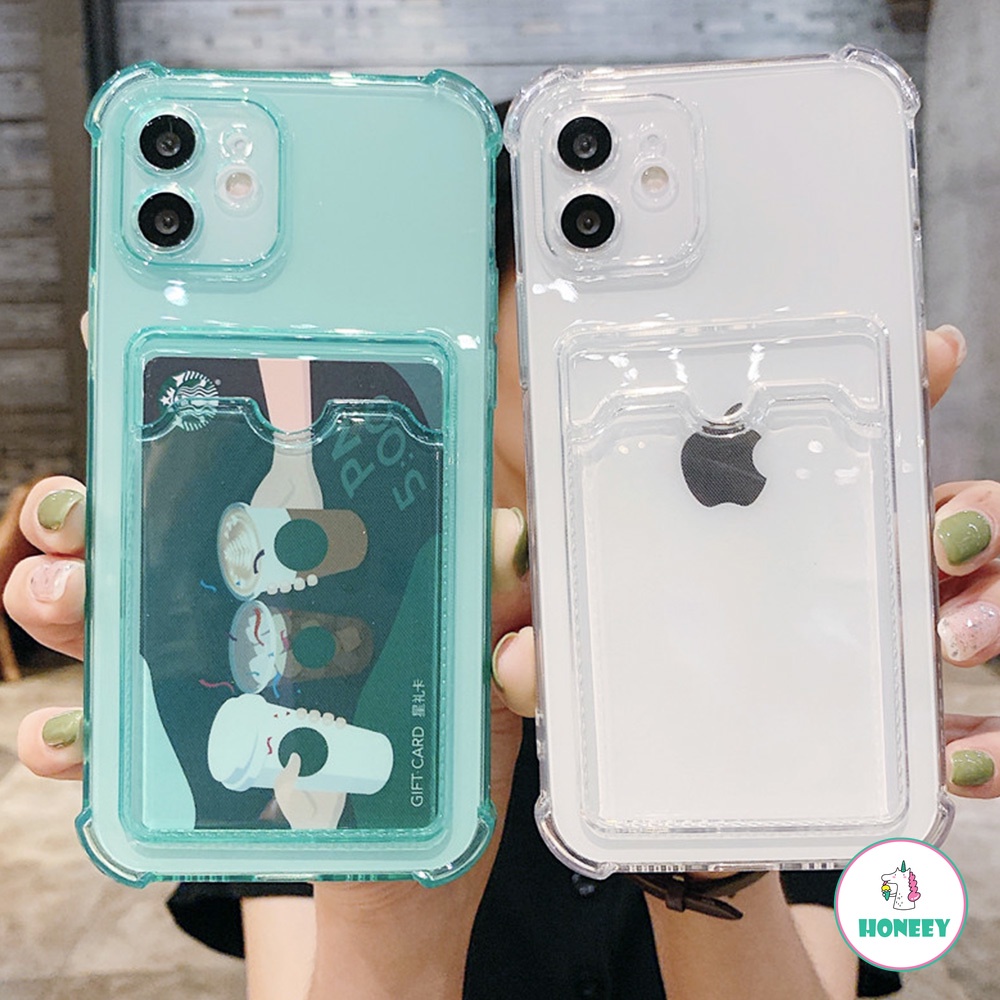 Ốp điện thoại TPU mềm màu trơn có ngăn đựng thẻ chống sốc cho iPhone 12 11 Pro Max X Xs Max 8 7 Plus Se