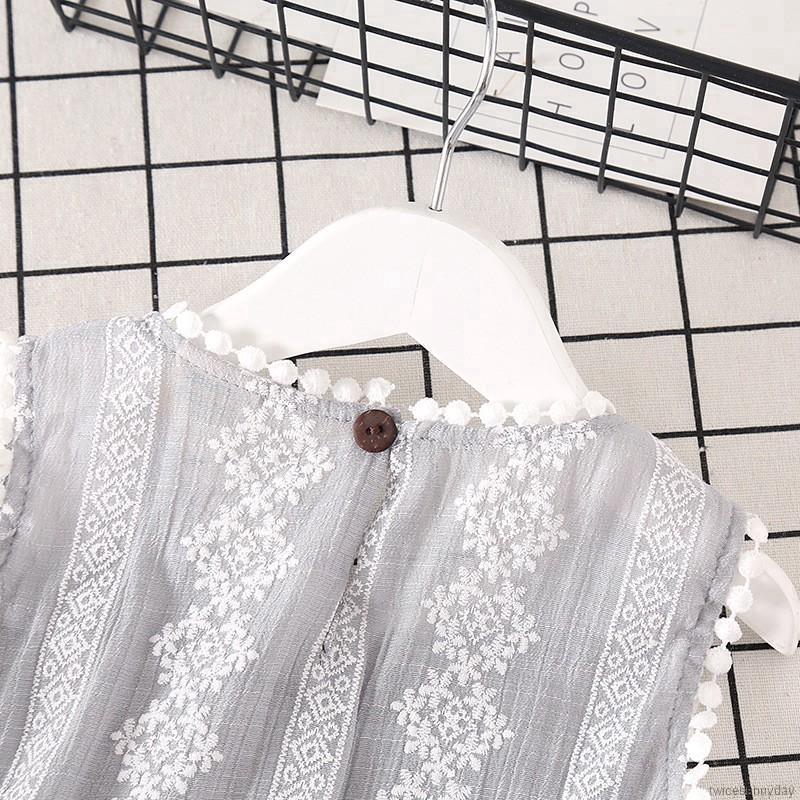 Áo cotton sát nách in hoa mùa hè cho bé gái