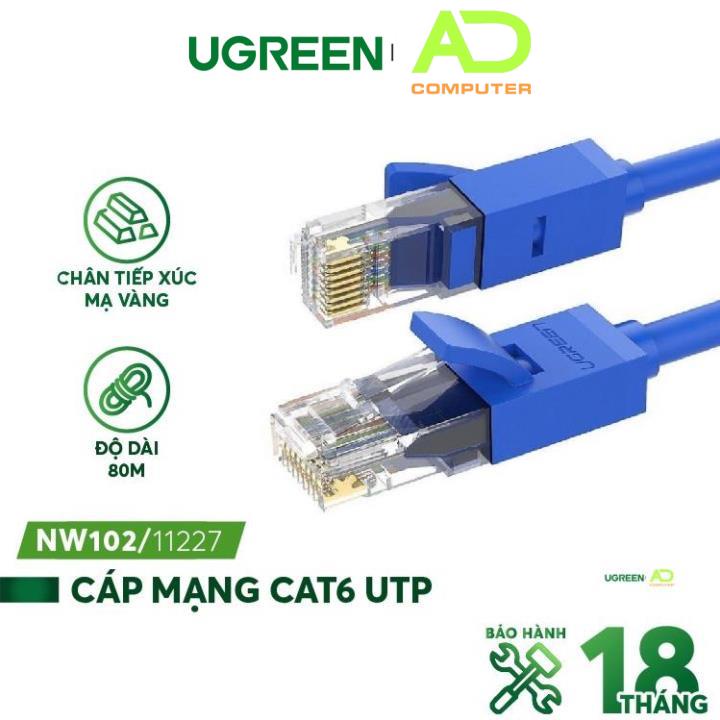 Dây mạng bấm sẵn 2 đầu Cat6 UTP Patch Cords UGREEN NW102 - Hàng phân phối chính hãng - Bảo hành 18 tháng