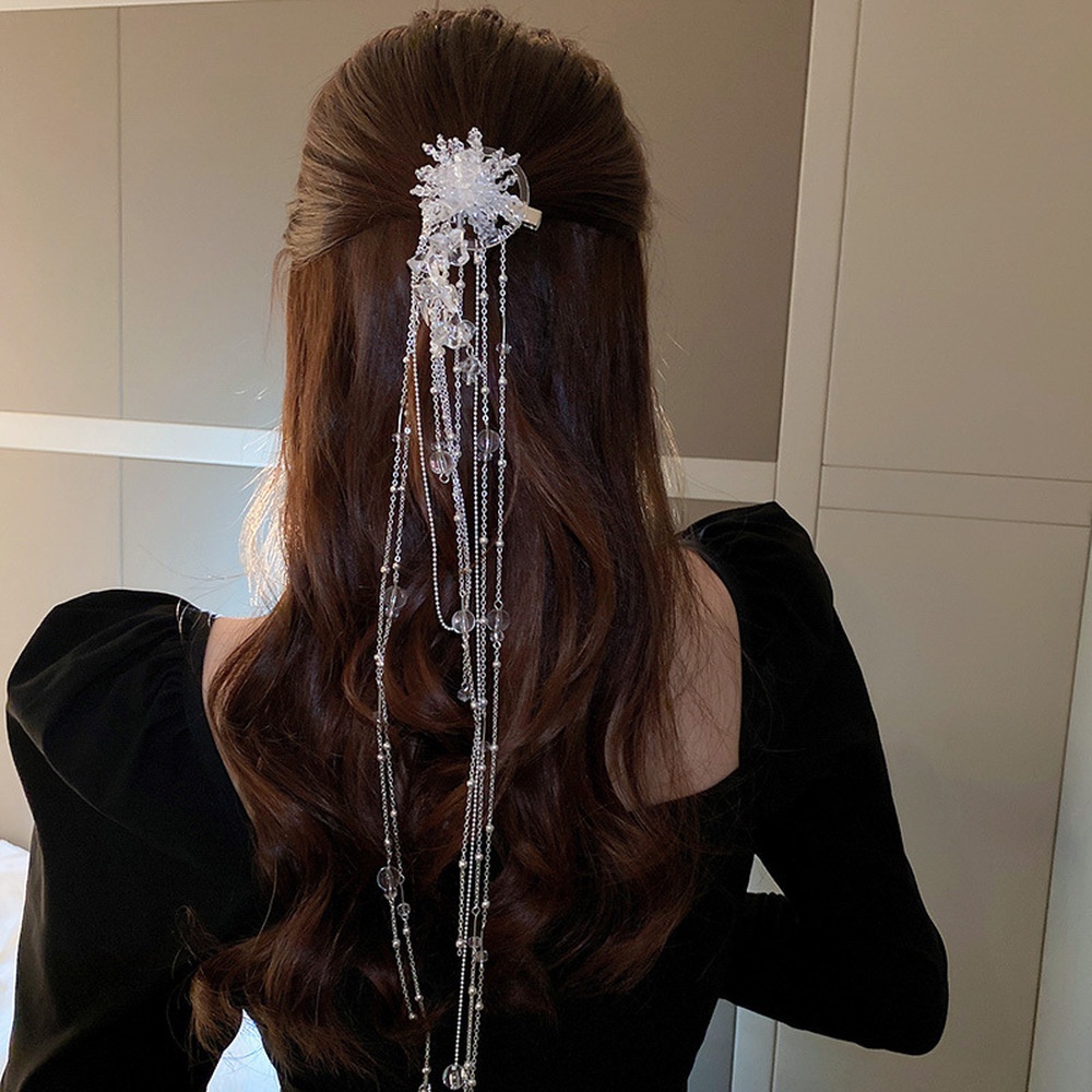 Kẹp Tóc Hình Hoa Đính Đá Pha Lê Tua Rua Thời Trang