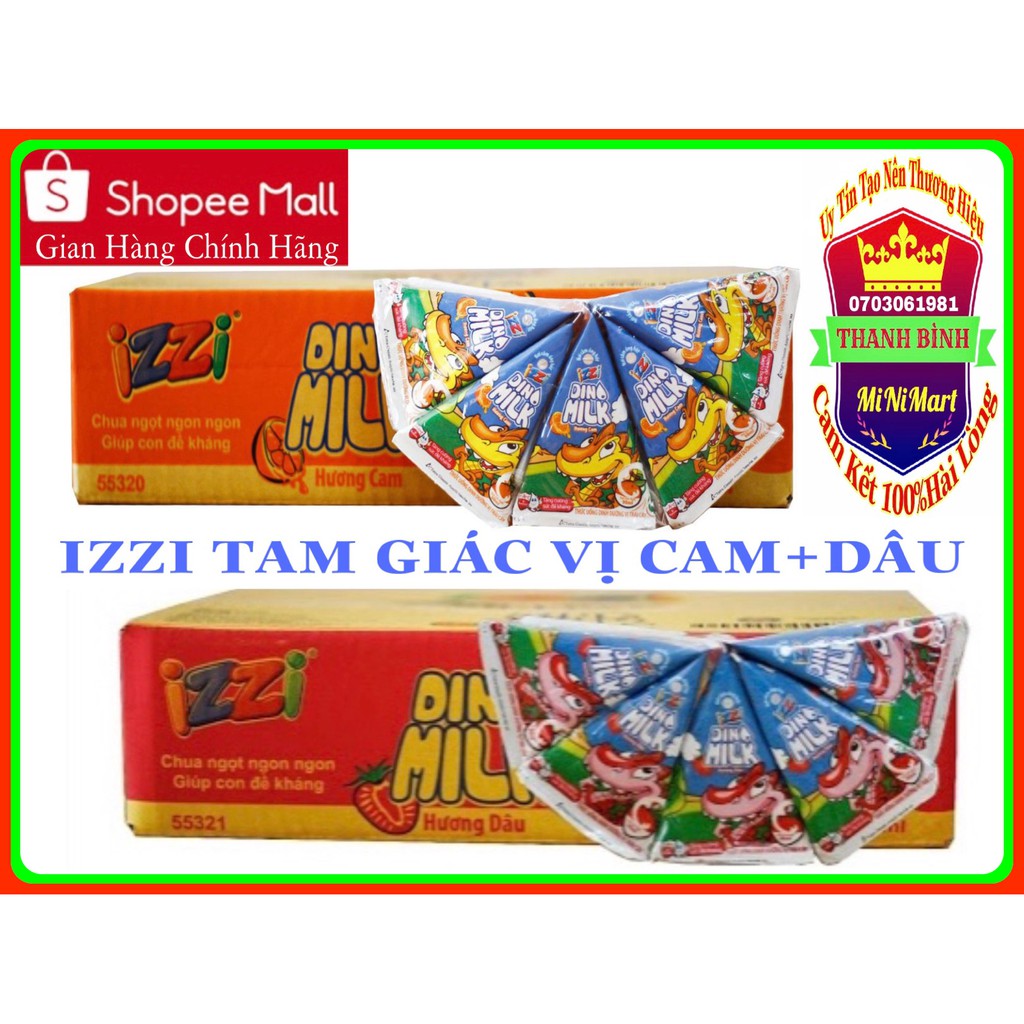 Sữa Izzi Dino Milk Hộp Chéo Thùng 40 hộp x 90ml Cam & Dâu