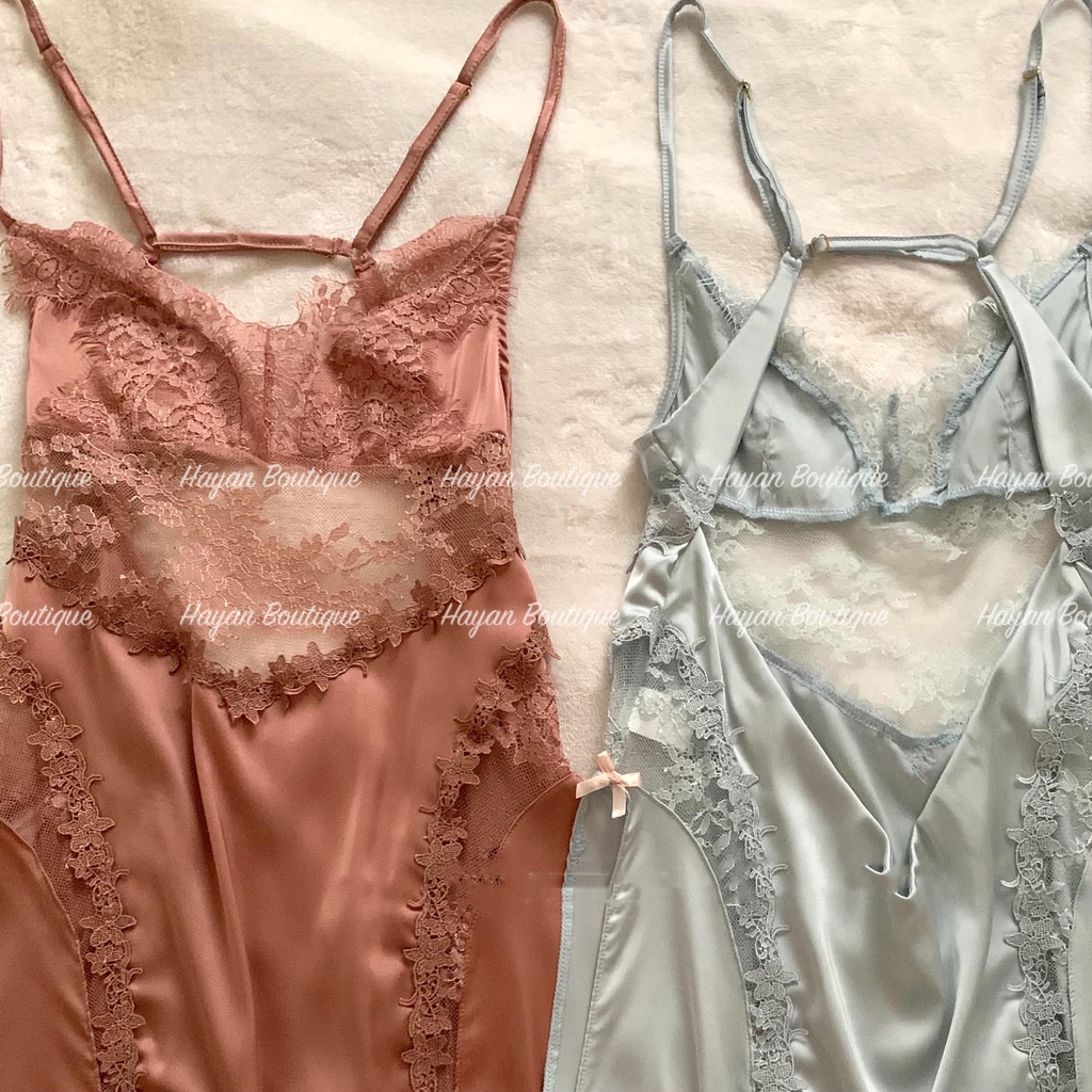 HT72 Váy ngủ sexy viền ren xẻ hông quyến rũ, đồ ngủ lụa mặc nhà gợi cảm HT72