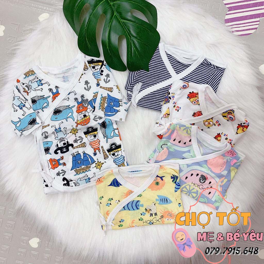 Combo 5 Áo Sơ Sinh Cột Dây HotGa Tay Dài,Tay Ngắn Cho Bé Gái Bé Trai (100% Cotton Bozip Mềm Không Xù Lông Nhiều Mẫu)