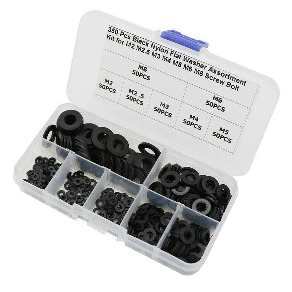 Set 350 Vòng Đệm Bằng Nylon Màu Đen M2 M2.5 M3 M4 M5 M6 M8