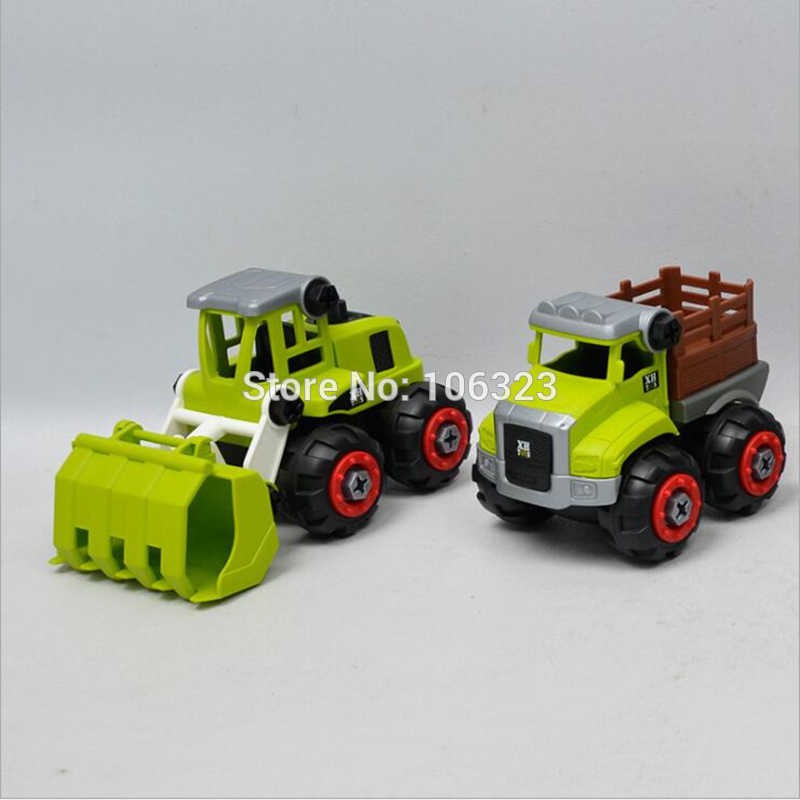 Bộ ô tô đồ chơi giáo dục xe tải mô hình 4 chiếc mới trong 1 bộ, Khối vặn vít Máy xúc, Ô tô tải máy kéo nông trại lắp ráp