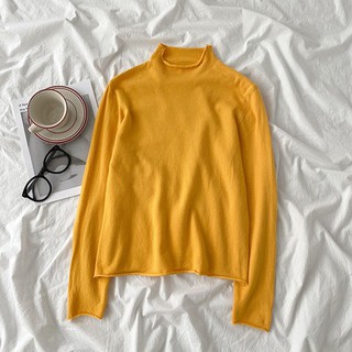 [Order]🌿 Áo len mỏng basic cổ cao 3p tay dài trơn nhiều màu ulzzang 🔥