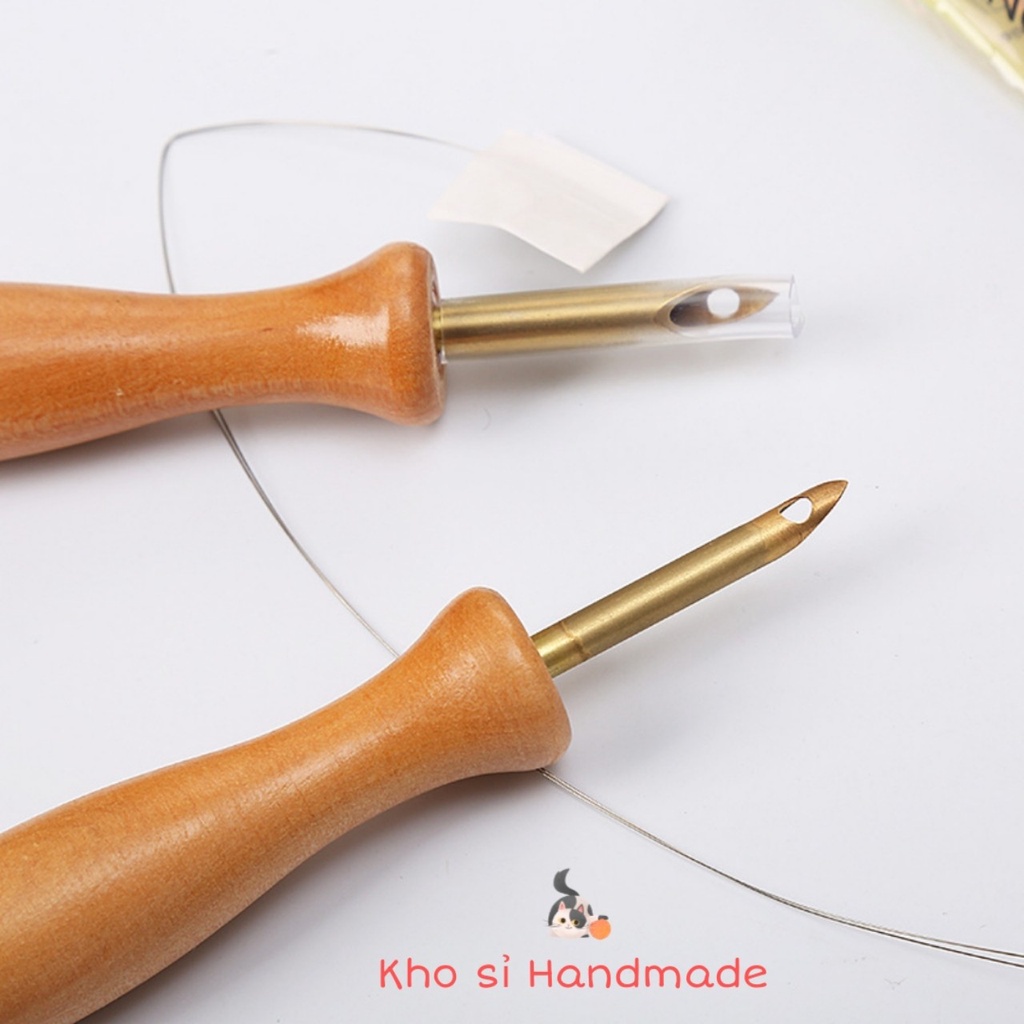 Bút gỗ thêu len xù, punch needle tools và bút đỏ đơn giản làm thêu nổi từ sợi len