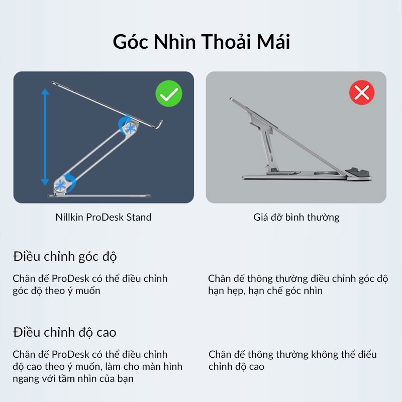 Đế Tản Nhiệt Laptop Nillkin Prodesk Adjustable Thiết Kế Gấp Gọn Máy Điều Chỉnh Độ Cao Cho Laptop Macbook 13 - 17 Inch