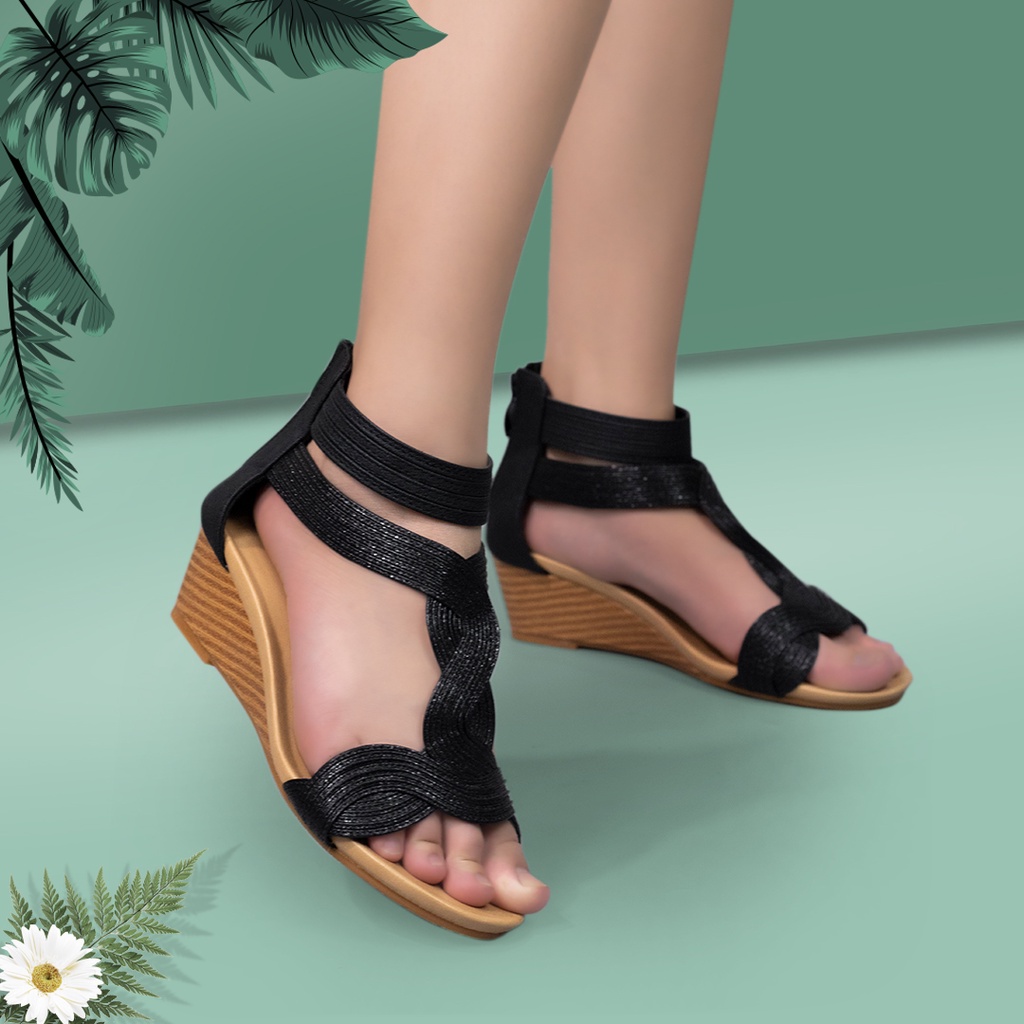 Giày sandal nữ đế xuồng 3 phân đi học cao gót kiểu xỏ ngón đế bệt dáng bánh mì bảo hành 1 năm P99 TIMAN