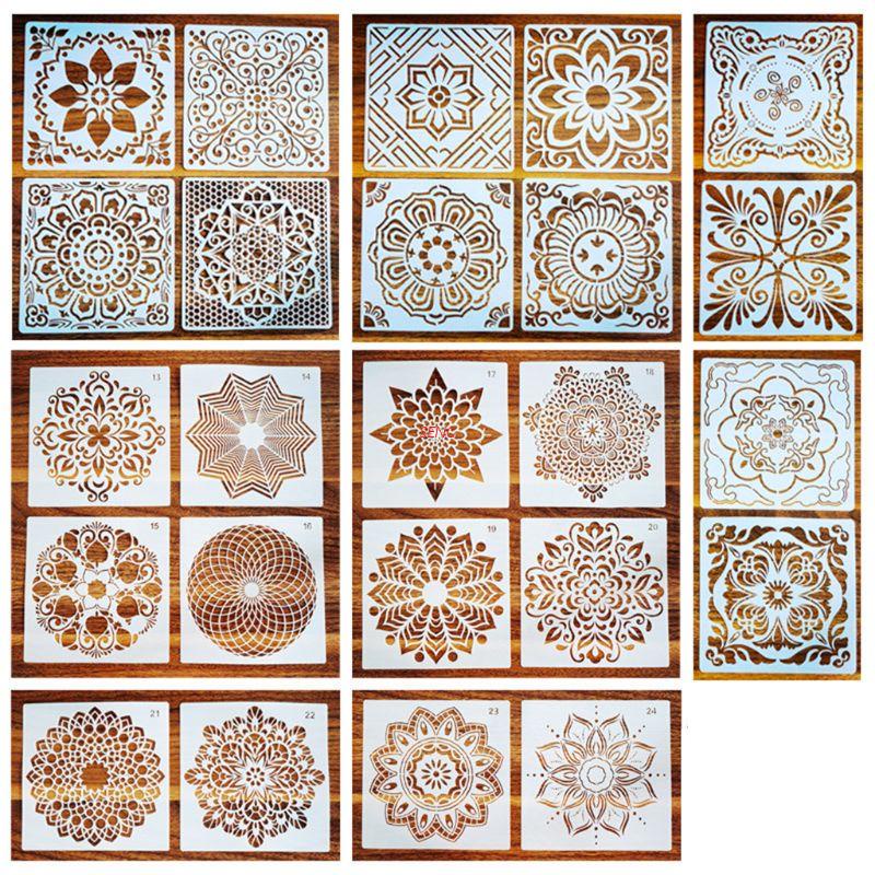 Set 24 Khuôn In Họa Tiết Mandala Trang Trí Tường/Sàn Nhà Có Thể Tái Sử Dụng
