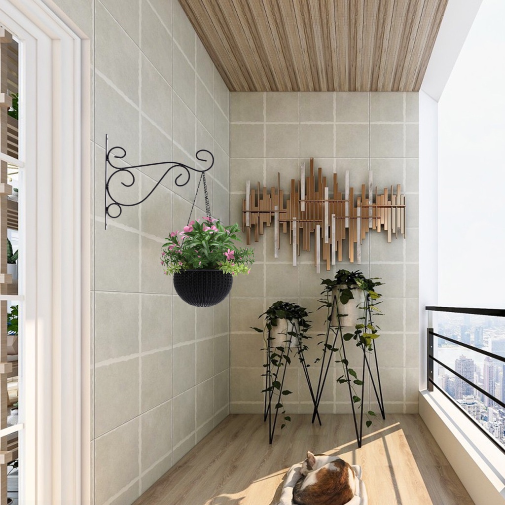 Giá Đỡ Chậu Hoa Bằng Sắt Màu Đen Treo Tường Đa Năng
