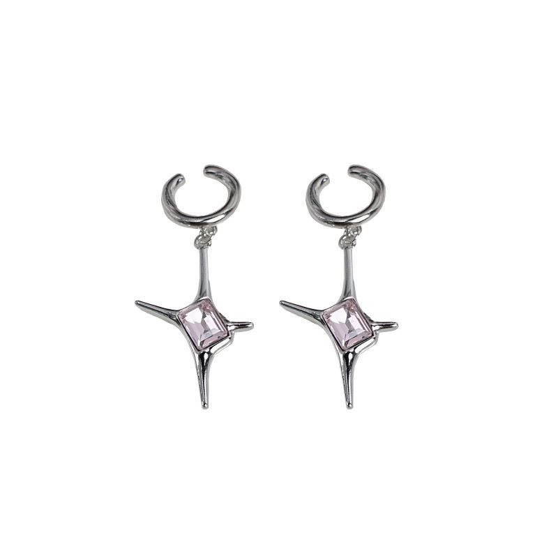 Khuyên Kẹp Vành Tai Hình Thánh Giá Đính Đá Hồng Phong Cách punk Đường Phố Cá Tính