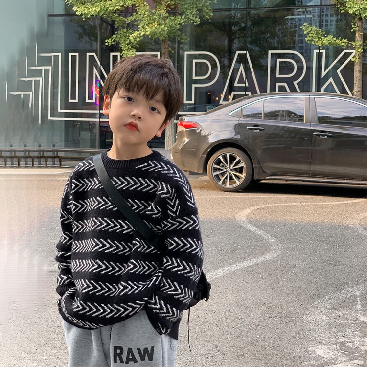 Áo Sweater Dệt Kim Dày Cổ Tròn Họa Tiết Kẻ Sọc Thời Trang Mùa Đông 2022 Mới Cho Bé Trai