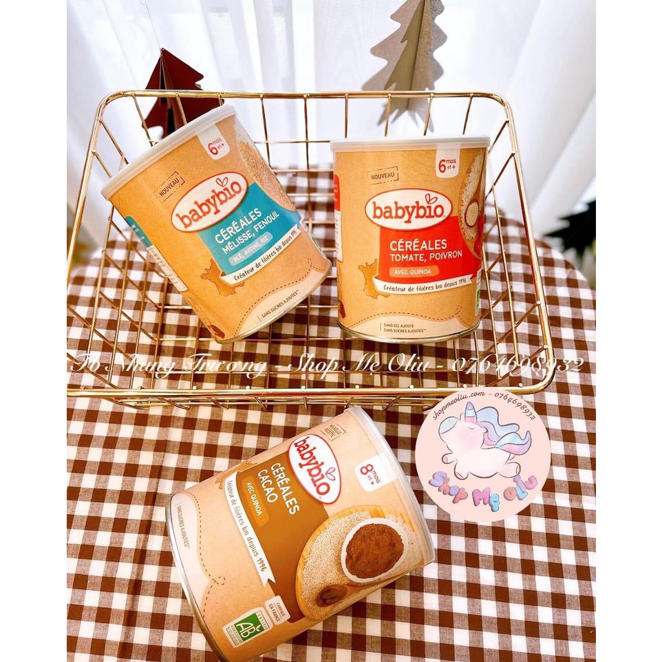 Bột lắc sữa và ăn dặm 2in1 Babybio hữu cơ hạt quinoa/ngũ cốc/vani cho bé từ 6 tháng 220g - Shop Mẹ Oliu