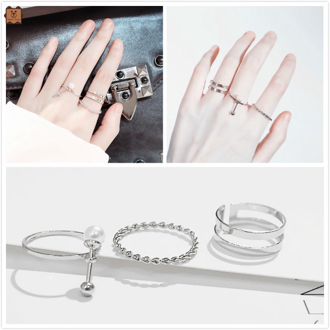 Bộ 3 Nhẫn Đeo Tay Thiết Kế Đơn Giản Thời Trang Cho Nữ