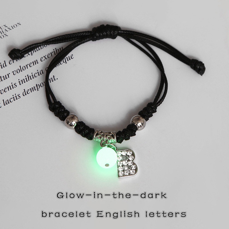 【kifli】Vòng Tay Dây Bện Mặt 26 Chữ Cái Tiếng Anh Phát Sáng Thời Trang Hàn Quốc