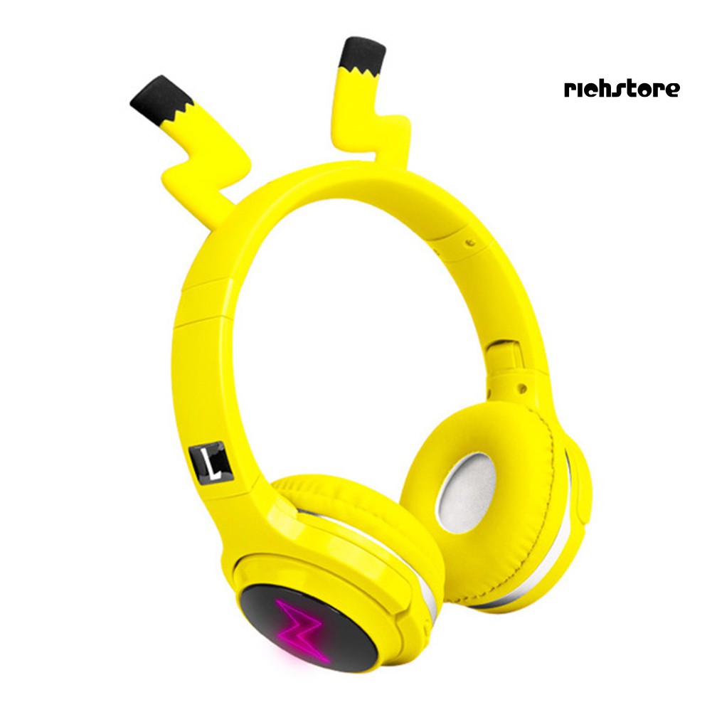 EJ_Cartoon Pikachu Luminous Foldable Wireless Bluetooth Headphone Stereo Headset