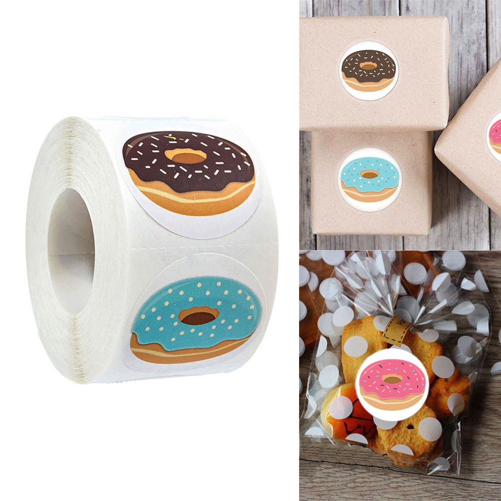 UFANSM 500 Nhãn Dán Giấy Hình Bánh Donut Dùng Trang Trí Hộp Quà