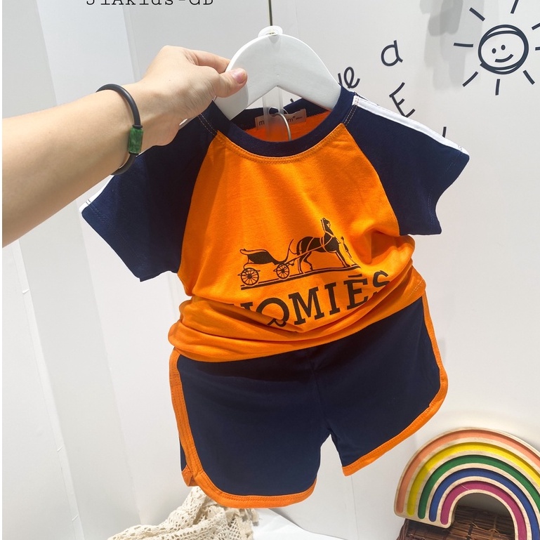[Bé 0-6 tuổi] Bộ Cộc Tay Cổ Tròn Minky Mom Vải Thun Lạnh Phối Sọc Vai Cho Bé Trai, Bé Gái Từ 8-27 kg - Mã: TN-IN121