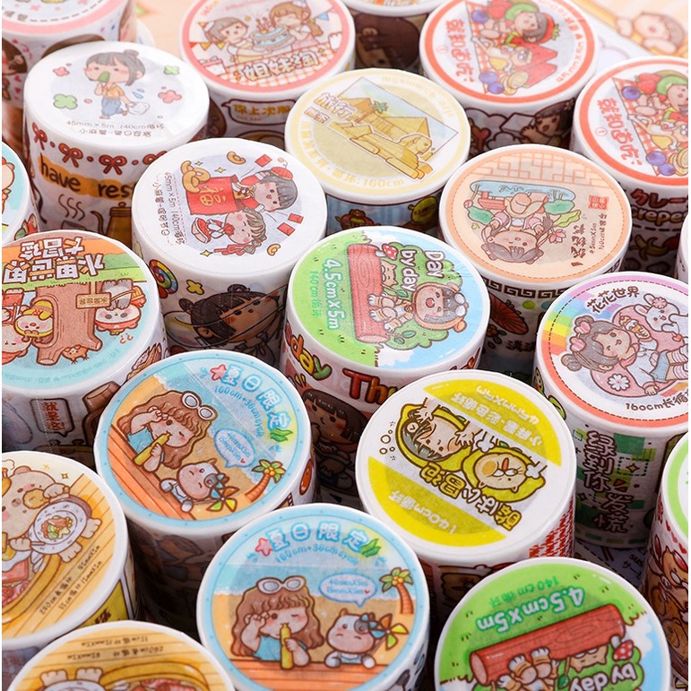 Chiết Washi Tape họa tiết em bé Mochi đáng yêu trang trí sổ tay, Chiết chu kỳ băng dán trang trí Small Mochi xinh xắn