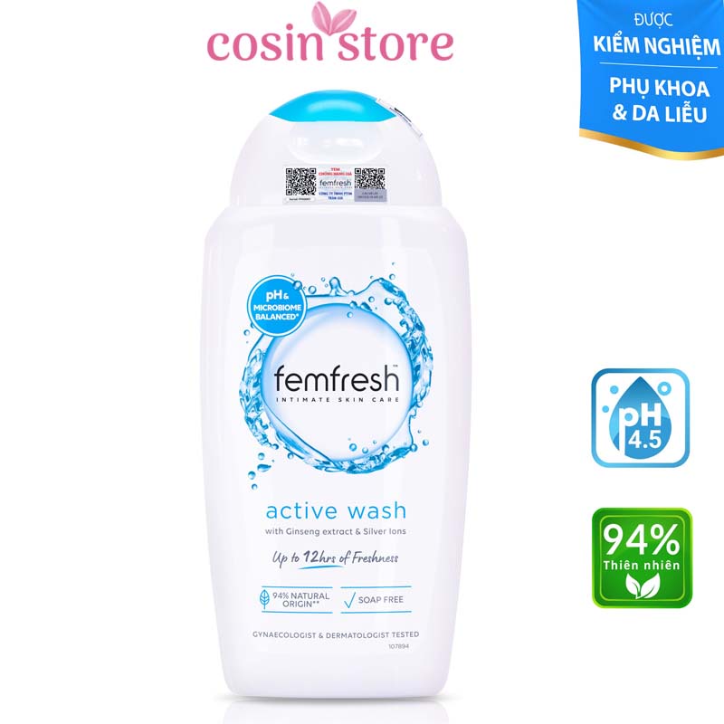 Dung dịch vệ sinh phụ nữ cao cấp năng động Femfresh Active Fresh Wash 250ml - Xám Anh Quốc
