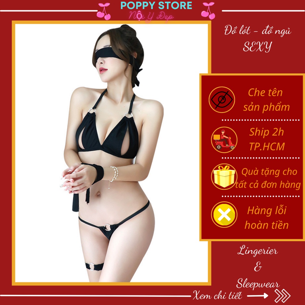 Set đồ lót nữ sexy khiêu gợi - áo không gọng + quần lọt khe tặng kèm bịt mắt + buộc tay và chân / mua để nhận quà / AT80