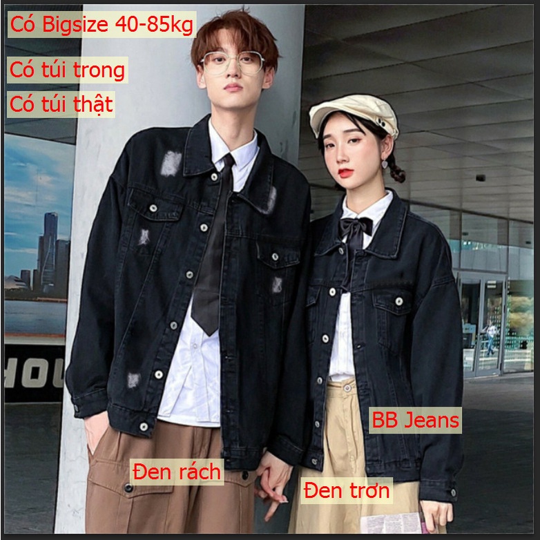 Áo khoác jean nam nữ xanh trơn - xanh rách - đen trơn và rách có túi thật có túi trong form rộng 40-85kg cao cấp tại PPS