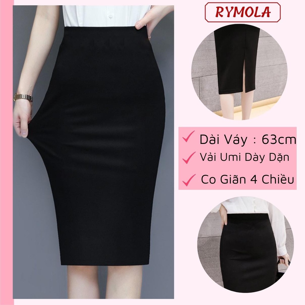 Chân Váy Công Sở Bút Chì MOLA Dáng Dài Qua Gối Màu Đen Lưng Cao Xẻ Sau Đẹp Kiểu Hàn Quốc Vintage Cá Tính MCV008