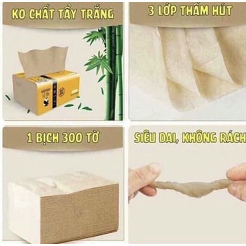 Combo 4 bịch Khăn giấy khô Gấu Trúc Sipiao