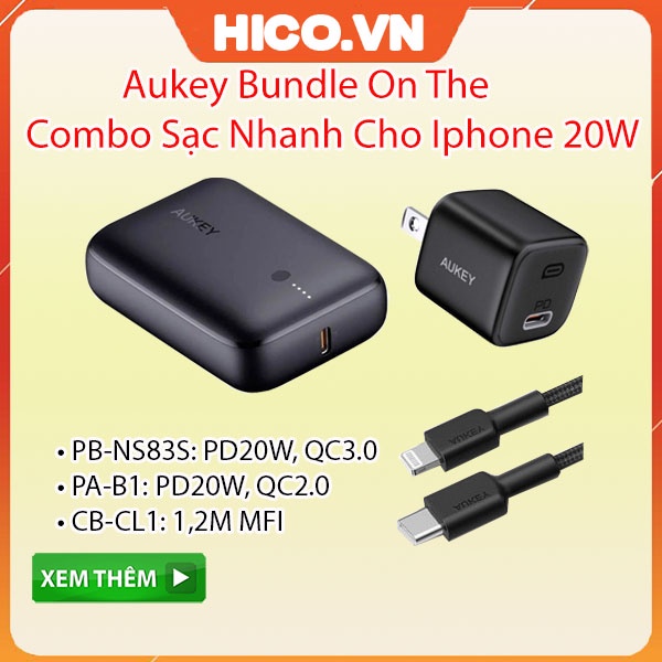 ☞▤☞Combo 3 Sản Phẩm Trọn Bộ Sạc Nhanh iPhone 12 Series, 13 Series AUKEY TK-2 On The Go Bundle - Hàng Chính Hãng