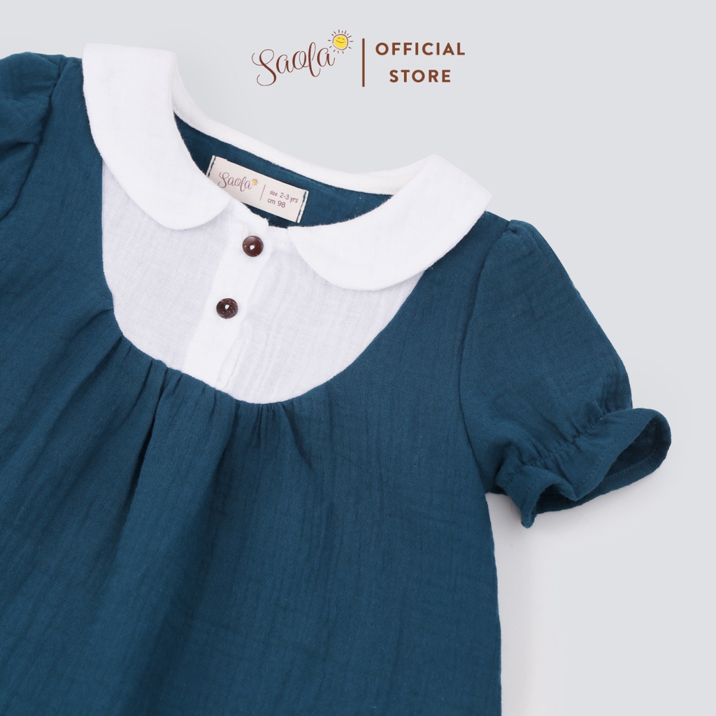 Đầm Bé Gái/ Váy Bé Gái Cổ Lá Sen Tay Bầu Nhún Chất Liệu Muslin Thoáng Mát - ZSARAH DRESS - DRM022 - SAOLA CLOTHING