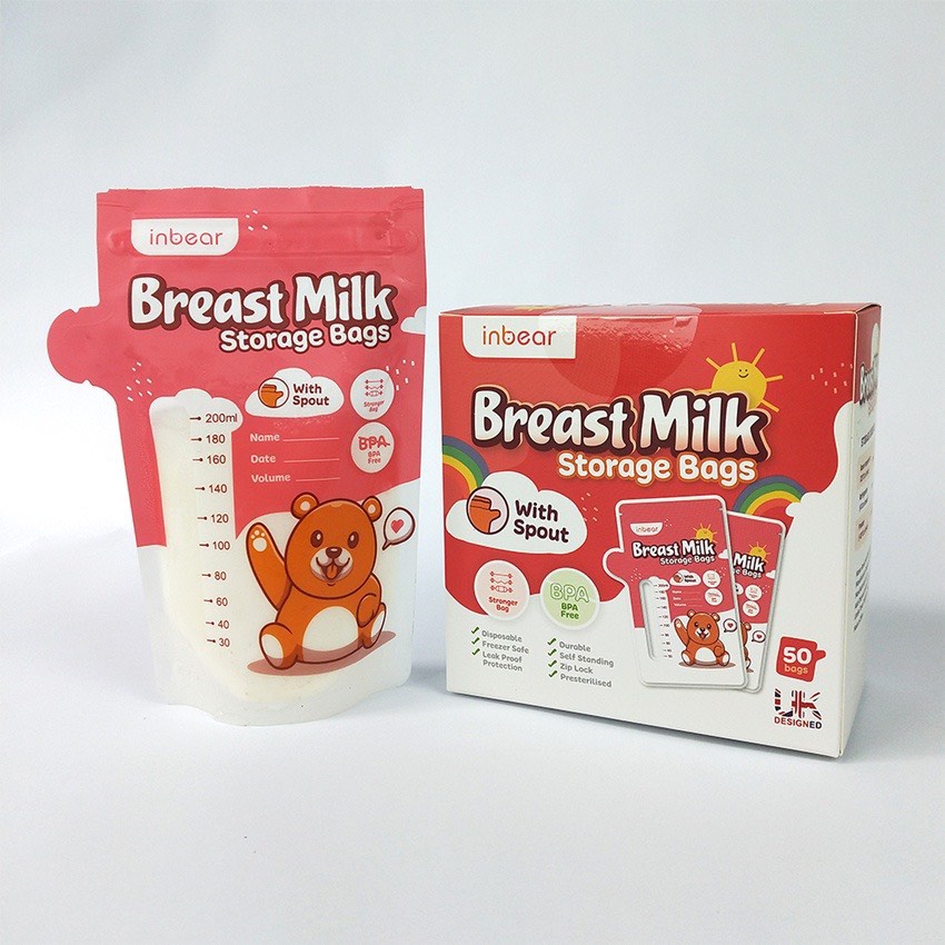 INBEAR - Hộp 50 túi, Hộp 20 túi trữ Sữa 200ml có vòi rót tiện lợi - Túi trữ sữa mẹ.
