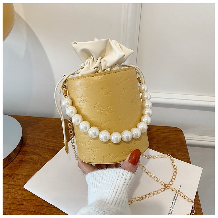 Túi đeo vai IELGY hình trụ đính ngọc trai hợp thời trang sang trọng cho nữ