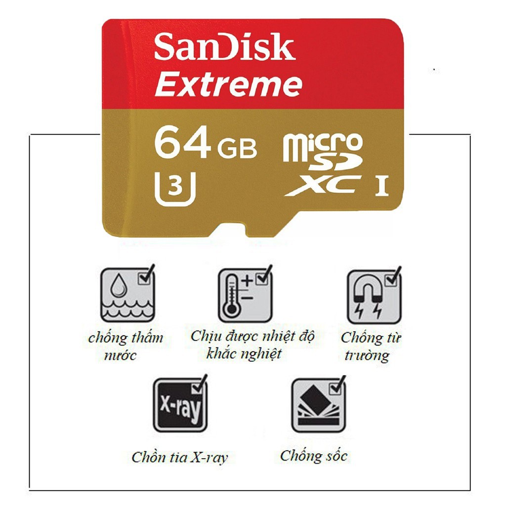 Thẻ nhớ Sandisk Extreme 64GB chuyên dụng cho Camera IP Wifi, Tốc độ 100 MB/s | BH 5 Năm | BigBuy360 - bigbuy360.vn