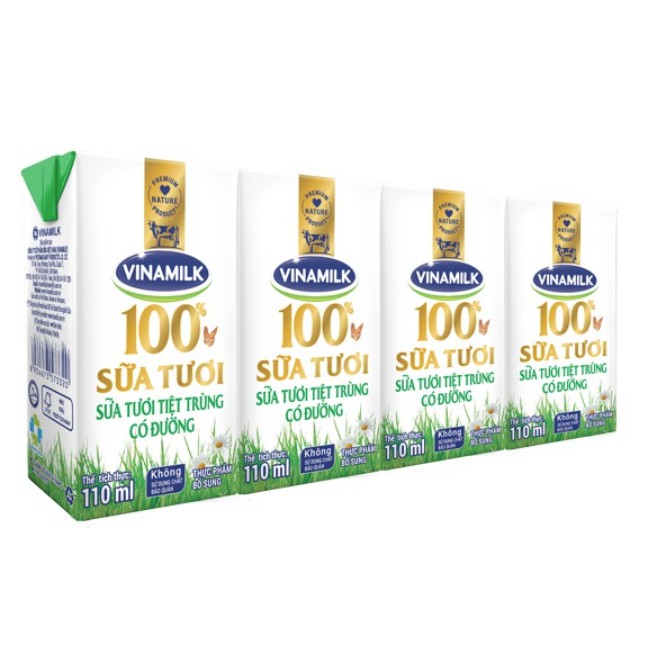 Lốc 4 Hộp 110ml Sữa Tươi Tiệt Trùng Có Đường Vinamilk 100%