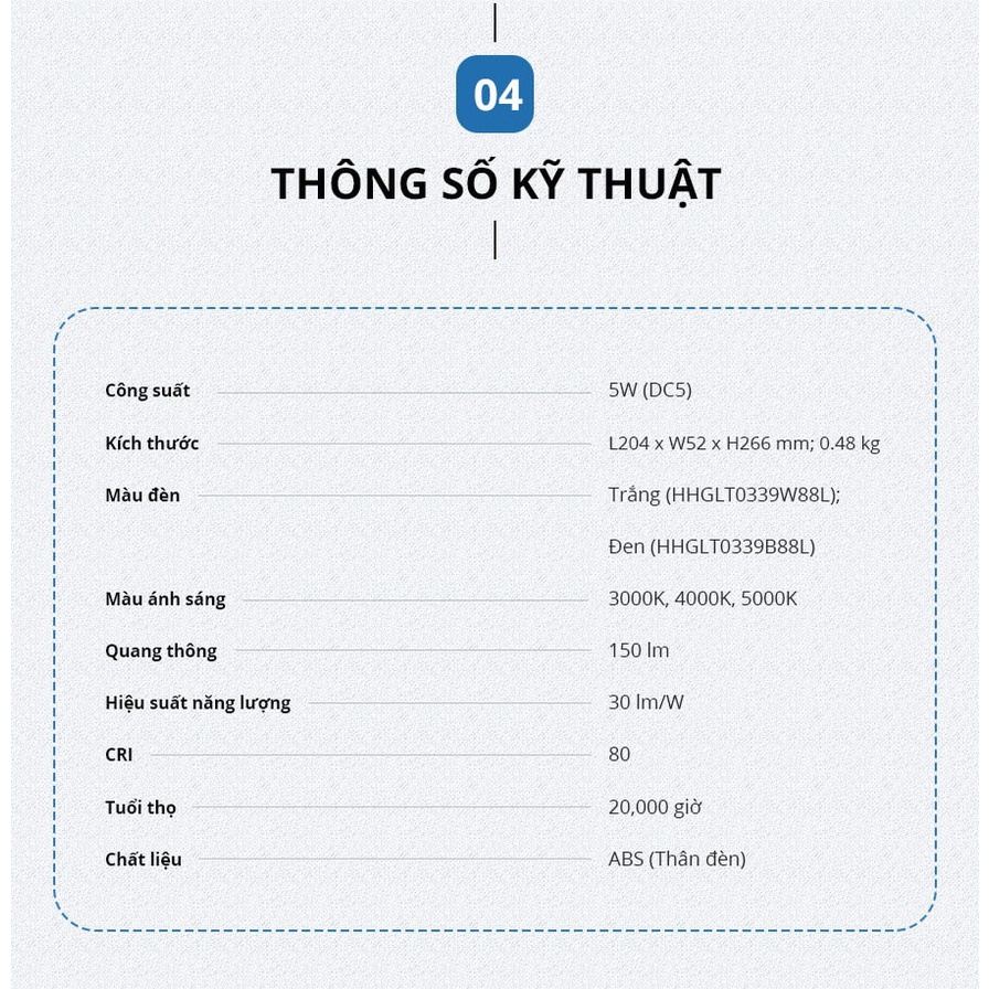 Đèn Bàn PANASONIC 5W HHGLT0339W88 – HHGLT0339B88 Siêu Nhỏ gọn, Gập để bật tắt, không ánh sáng xanh bảo vệ mắt