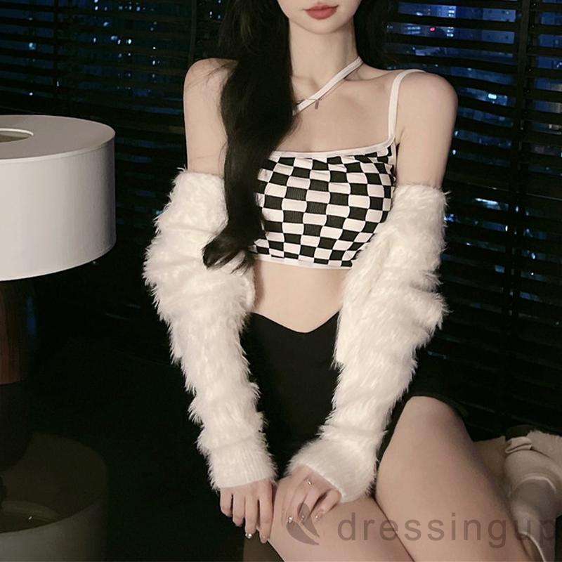 Áo Croptop Hai Dây Họa Tiết Kẻ Sọc Cho Nữ