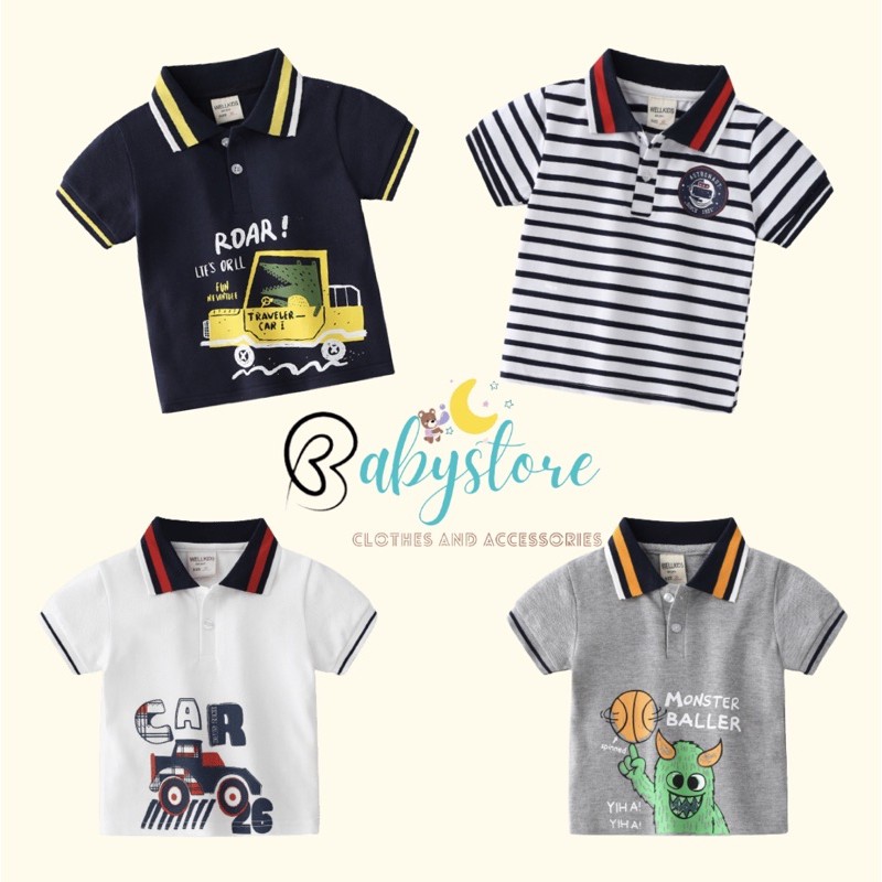 Áo thun Polo bé trai WELLKIDS in hình đáng yêu [ M01 ]