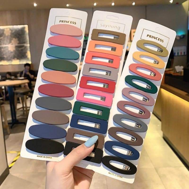 Set 20 kẹp bấm trơn màu pastel túi zip hoa cúc (giọt nước, chữ nhật)