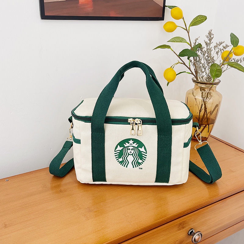 Túi Tote Vải Bạt Cỡ Lớn In Hình Starbucks Đựng Mỹ Phẩm Chất Lượng Cao Cho Học Sinh