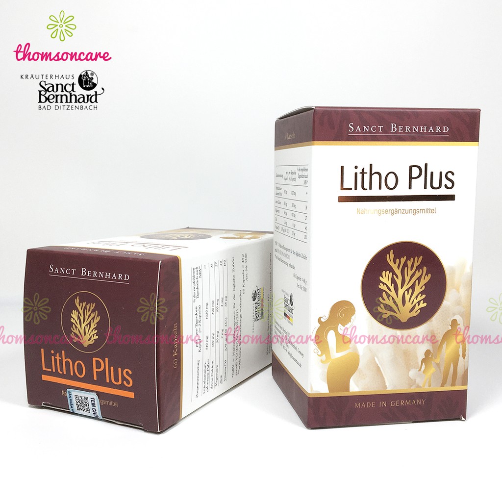 Canxi hữu cơ từ Tảo biển Litho Plus - Nhập khẩu từ Đức Lọ 60 viên, có thêm Magie và D3 cho bà bầu, trước, sau sinh