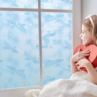 1M * 45CM Decal dán phim mờ - dán kính PVC trang trí - cá heo xanh DK066